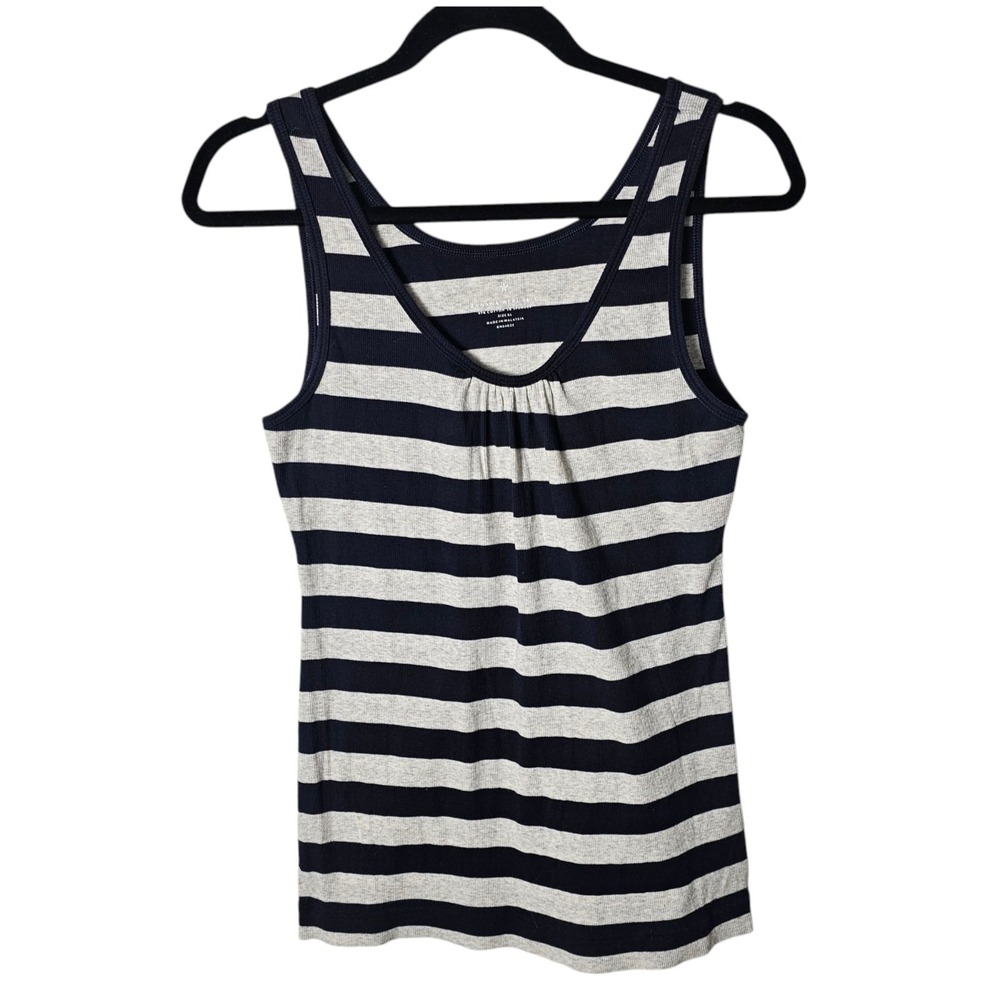 Banana Republic Blue Grey Striped Ribbed Tank Top Women XL Y2K Preppy Nautical ~